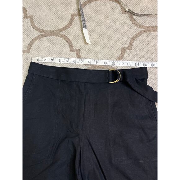 Ann Taylor The Petite Belted Ankle Linen Blend Black Pants, Size 4P - Picture 6 of 15